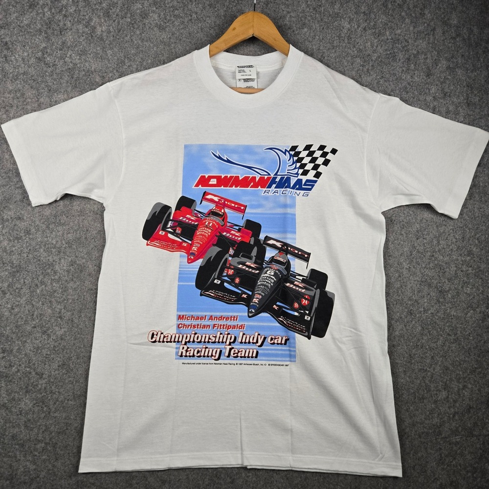 Vtg 90s Newman Haas Racing Shirt Mens L Breakthrough Budweiser Indy Car Havoline